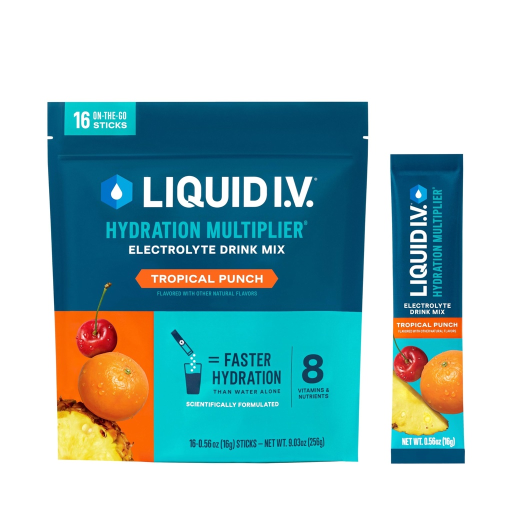 Liquid I.V.® Hydration Multiplier - Tropical Punch | 일렉트로테 파우더 음료 믹스 | 1 팩 (16 인분)
