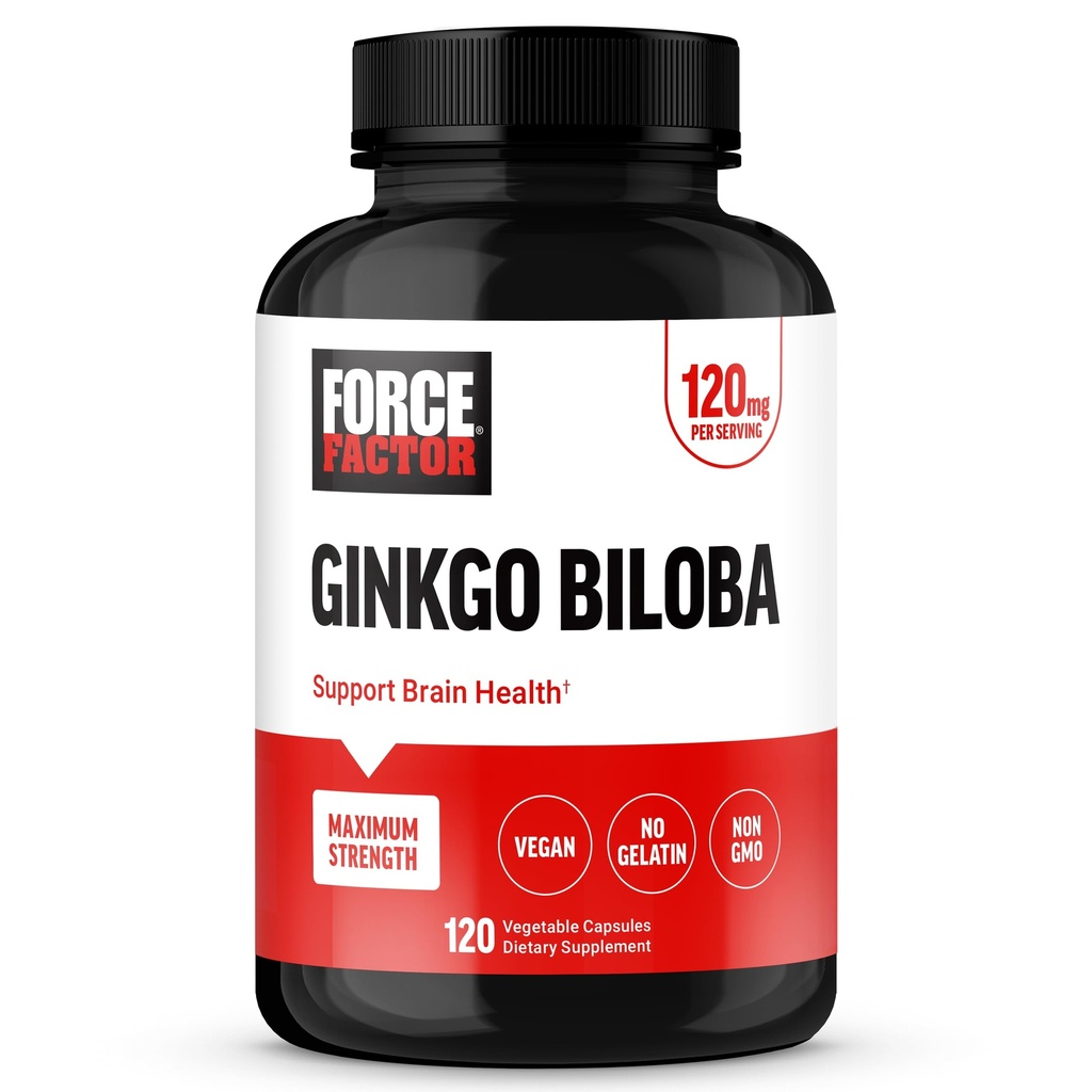 FORCE FACTOR 은행나무 Biloba 120mg의 성인을 위한 뇌 건강 보충교재, 최대 힘 Ginko 뇌 지원 및 Cognitive 보충교재, Vegan, 비 GMO, 120의 캡슐