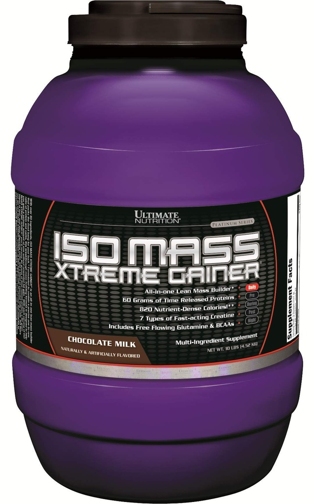 궁극적인 영양 ISO 질량 Xtreme 게인, 크레아틴을 가진 무게 게인 단백질 분말, 단백질의 60 그램, Lean 근육 이익을 위한 Whey Isolate 단백질 분말, 30의 서빙을 가진 10 LBS, 초콜렛