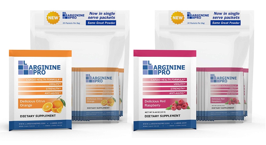 L-ARGININE PRO 보충교재 분말 | 60의 소포 단 하나 Serve 여행 크기 | L-arginine 플러스의 5,500mg 1,100mg L-Citrulline, 라즈베리 & 오렌지