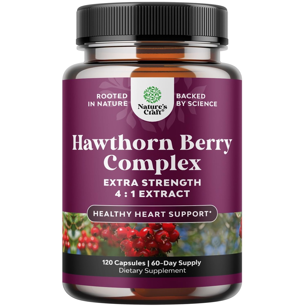 고강도 Hawthorn Berry 캡슐 - 순수한 산화 방지제 Hawthorn Berry는 잎을 가진 보충 & 꽃 추출물 4:1 건강한 심장 & 소화를 위해 - 남자 & 여자를 위한 에너지 지원 - 120의 조사 팩