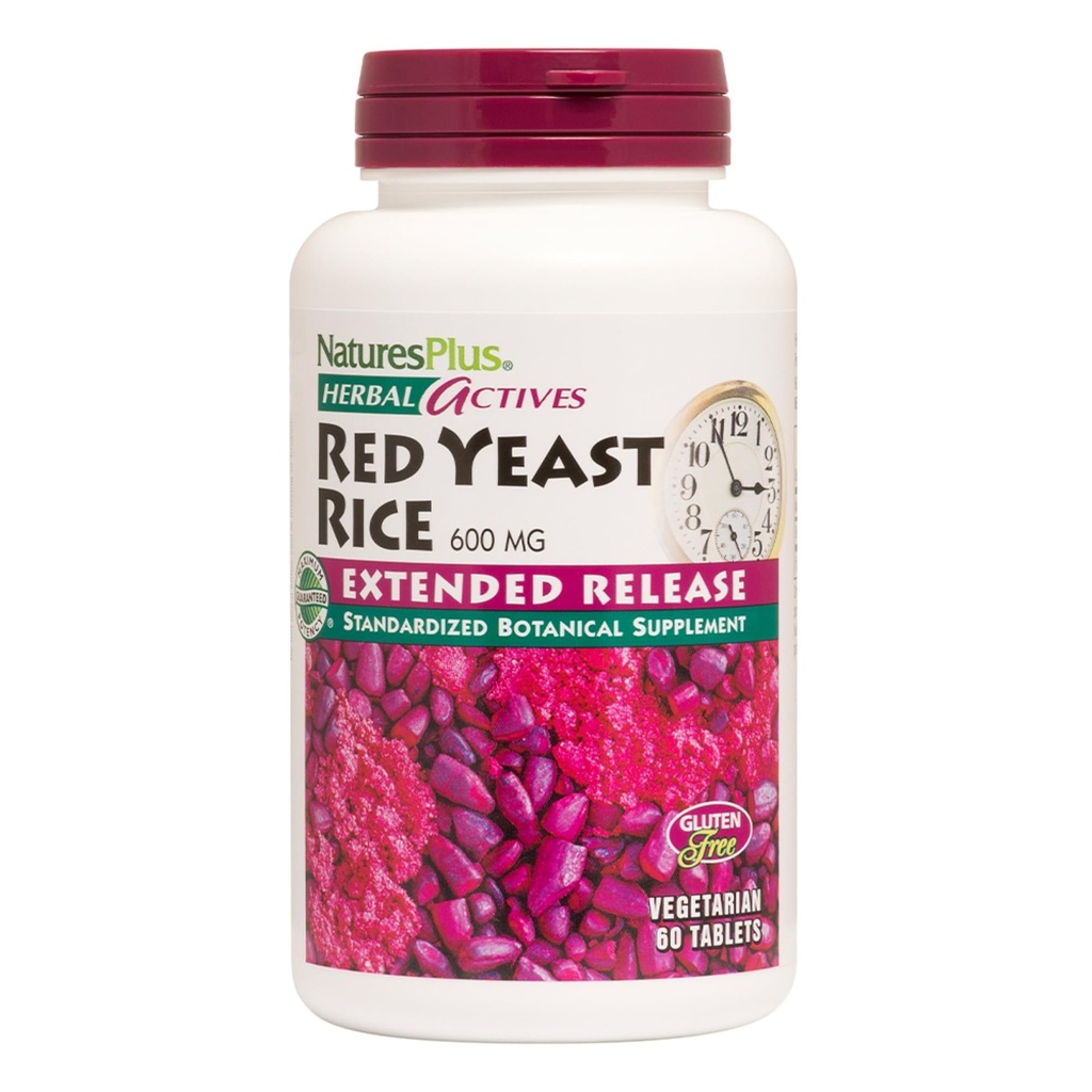 NaturesPlus Herbal Actives Red Yeast Rice, Extended Release - 600mg, 60 Vegan Tablets - 초본 보충 - 콜레스테롤 지원 - 채식주의 자, 글루텐 - 무료 60 서빙