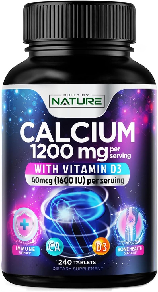 제일 흡수를 위한 비타민 D3를 가진 칼슘 1200mg - 진보된 뼈 지원 보충교재, 1200 mg 칼슘 탄산염 & 1600 IU 비타민 D3의 이마네 지원을 위한 느린 방출, 삼키기, 240 정제에 쉬운