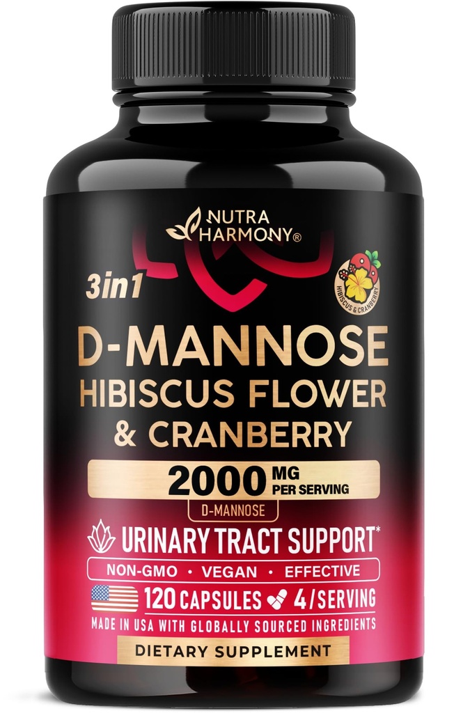 Cranberry & Hibiscus를 가진 D-Mannose 2000mg - Urinary Tract 건강을 위한 임상 시험된 힘 - 여성을 위한 보충교재 - Bladder, Liver & Microflora 지원 - 미국에서 만드는 - 채식주의자, 120의 캡슐