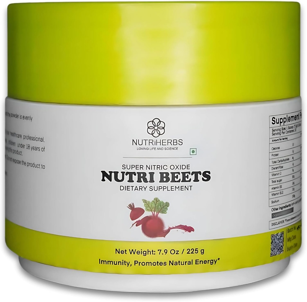 Super Nitric Oxide Nutri Beets - 225g | 유기농 Beet Root Powder, Pomegranate & Red Spinach for Heart Health, Energy & Blood Pressure Support | 심혈관 부스터 | 30 서빙