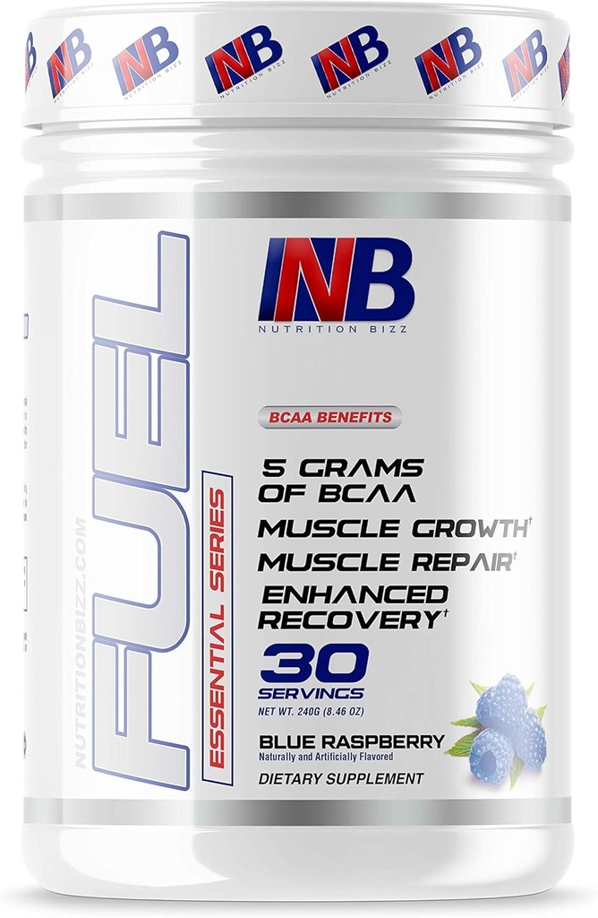 BCAA 분말, BCAAs 아미노산의 5개 그램, 근육 건물을 위한 포스트 운동 회복 음료, 회복 및 내구시간, 30의 서빙 (파란 라즈베리)