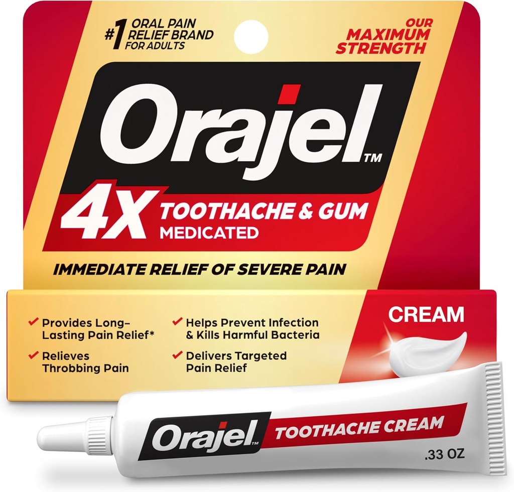 치통 & 껌 고통을 위한 Orajel 4X: 심한 크림 관 구두 진통 상표에서 0.33oz-