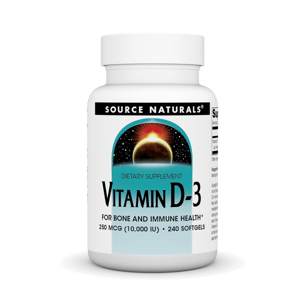 Source Naturals 비타민 D-3, 지원 뼈 & 면역 건강 *, 250 mcg (10,000 IU) - 240 Softgels