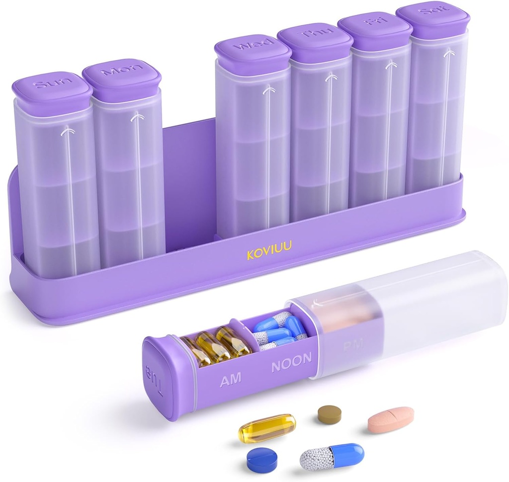 주간 알약 주최자 3X 하루, 분리가능한 알약 상자 7 일, 큰 3 시간 매일 알약 상자, 여행 알약 콘테이너 홀더, 주간 약물 디스펜서 알약 상자, 자주색