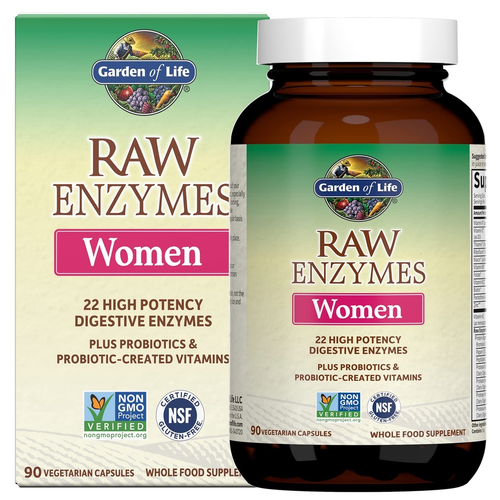 생활의 정원 22 Papain, Bromelain, Lactase 플러스 Probiotics 및 비타민 B12, Biotin 및 아연, 소화 효소, 채식주의, 90 캡슐과 여성을위한 강력한 Raw Enzymes