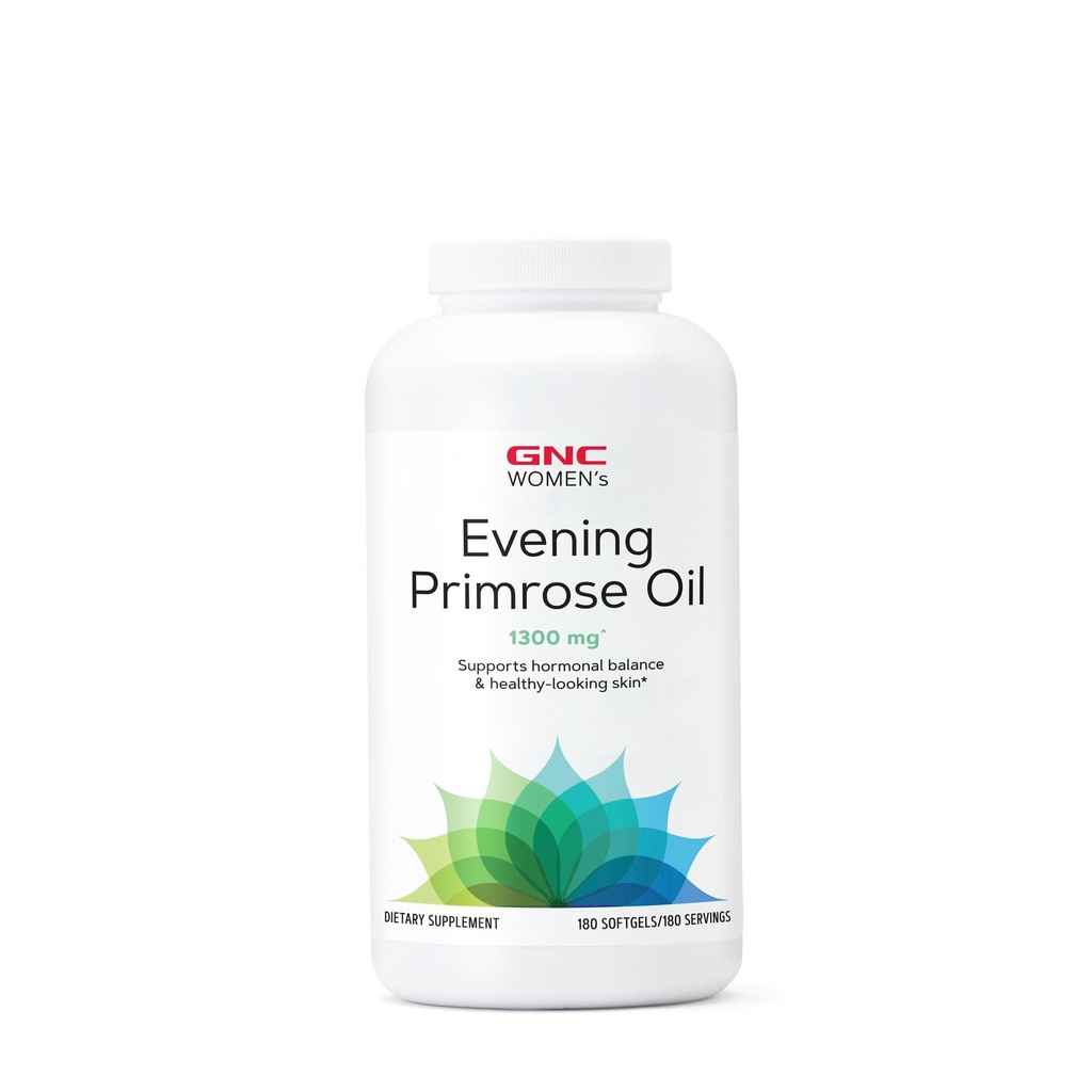 GNC Women's Evening Primrose Oil (EPO) 1300 mg | Hormonal Balance, Immunity, Healthy Skin, Heart Health 지원 | 일일 비타민 | 180 Softgel 캡슐
