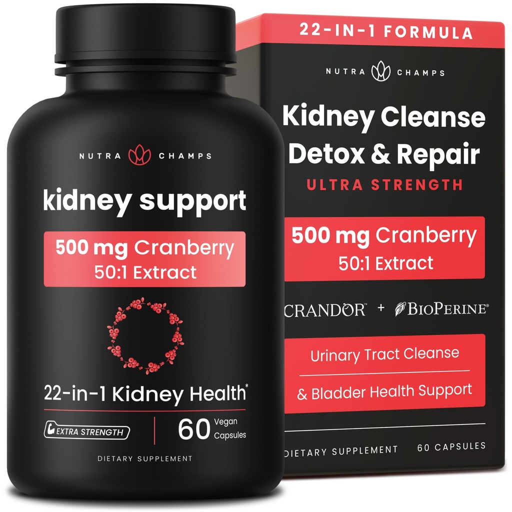 Kidney Cleanse Detox | 22-in-1 Kidney Support Supplement | 25,000mg Cranberry Pills | Extra Strength Repair & Flush Premium Formula | 여성과 남성을 위한 Urinary Tract Health | 60 Vegan 캡슐