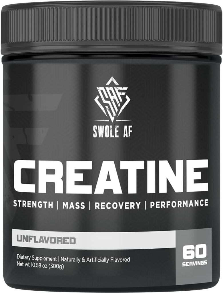 Swole AF | CREATINE Mono | 근육 이익 내구시간 및 회복을 위한 사전 & 포스트 운동 | 힘 힘 성과 & 근육 성장을 개량하는 규정식 보충교재