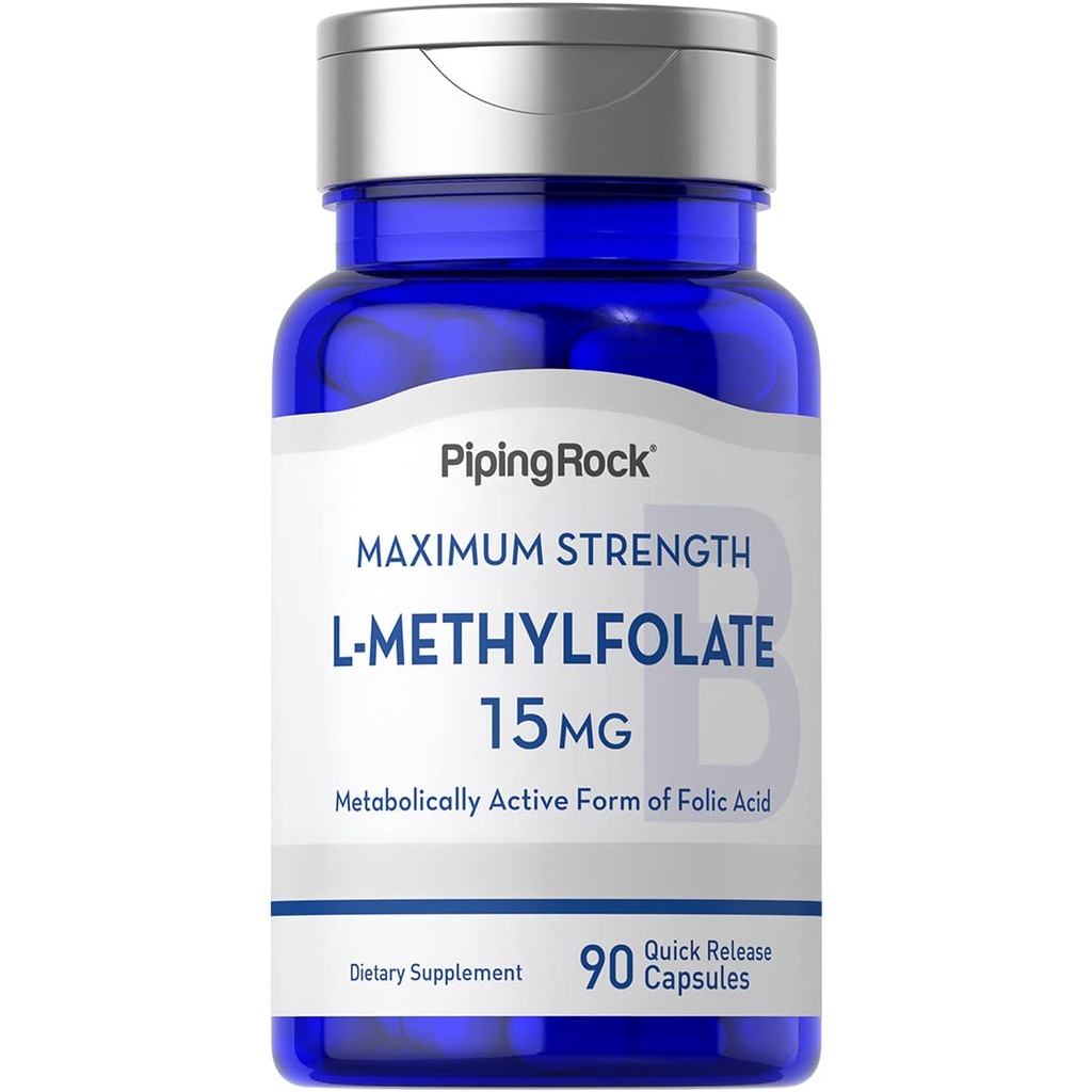 Piping Rock L Methylfolate 15 mg | 90 캡슐 | 최대 효능 | 활성 Folic Acid Supplement | Non-GMO, 글루텐 프리
