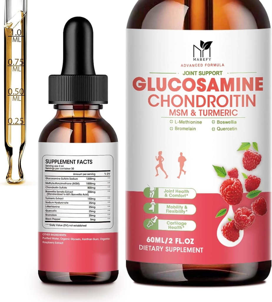 글루코사민 Chondroitin MSM 액체 방울 W/ Turmeric Boswellia Quercetin Bromelain-Vegan, Back, Knee, Hands-Joint 지원 보충교재 지원 건강한 합동, 기동성 & 연비