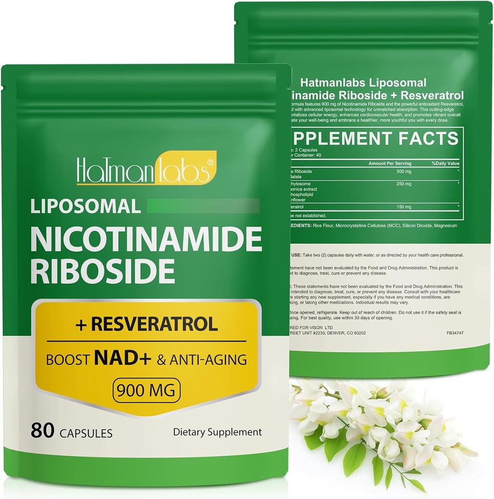 NAD 보충교재, Liposomal NAD+ Nicotinamide Riboside Resveratrol 지원 세포질 건강, 체력 및 건강한 노후화와 보충 - 80 캡슐