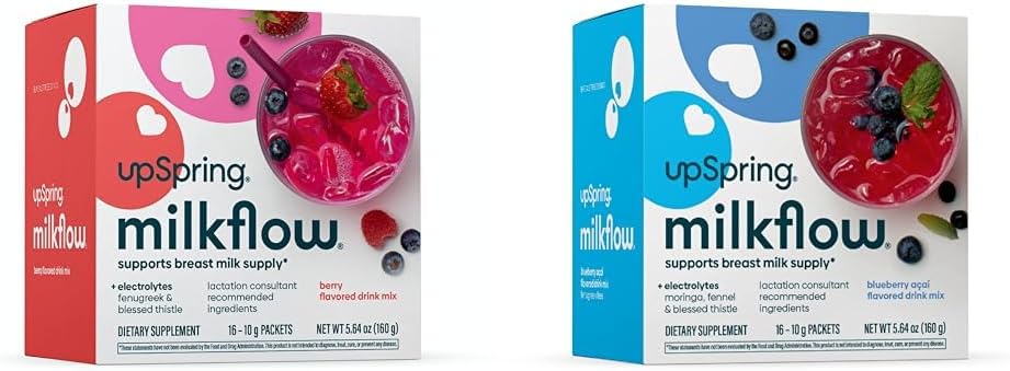 UpSpring Milkflow Electrolyte Breastfeeding Supplement Drink Mix with Fenugreek & Moringa | Berry & Blueberry Acai 맛 | 라켓 보충제 지원 Breast Milk Supply*