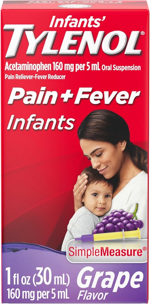 Acetaminophen, Baby Fever Reducer & Pain Reliever를 가진 유아의 tylenol 구두 중단 액체 약 Minor Aches & Pain, Sore Throat, Headache & Toothache, 포도 풍미, 1 fl. Oz