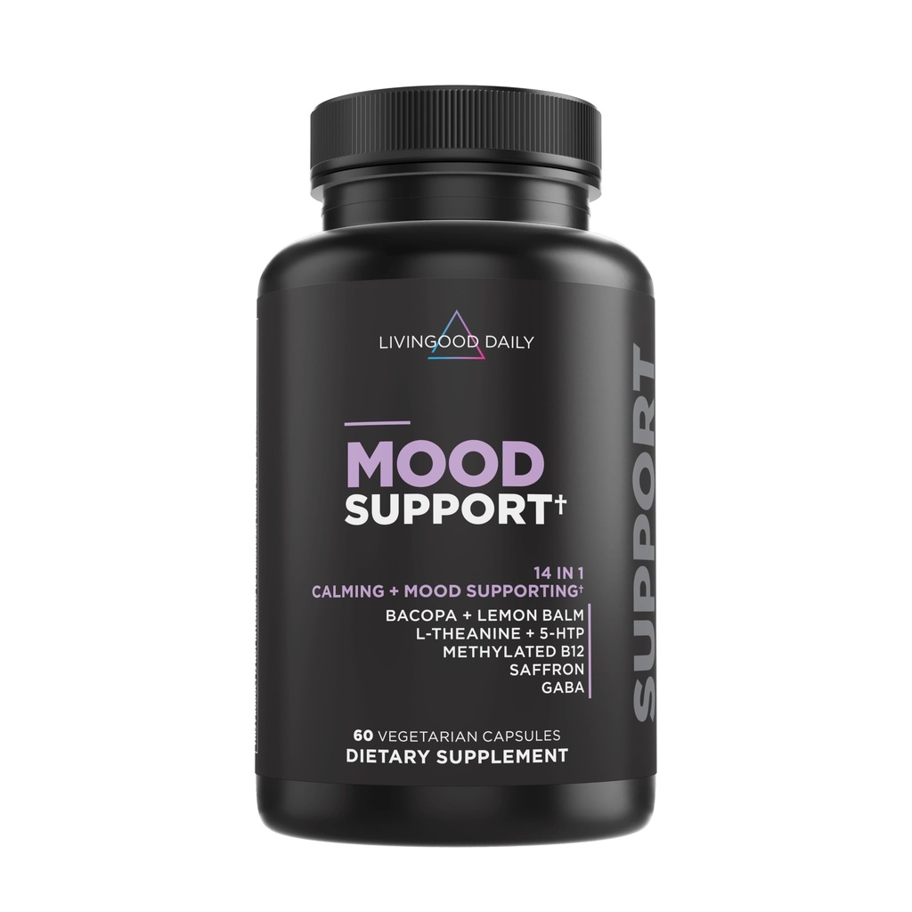 Women & Men, L Theanine, Lemon Balm, GABA, Saffron, 5-HTP & B12, 지원 Focus & Emotional Wellness, Gluten Free, Vegan, 60 캡슐에 대한 Livingood Daily Mood 지원 보충