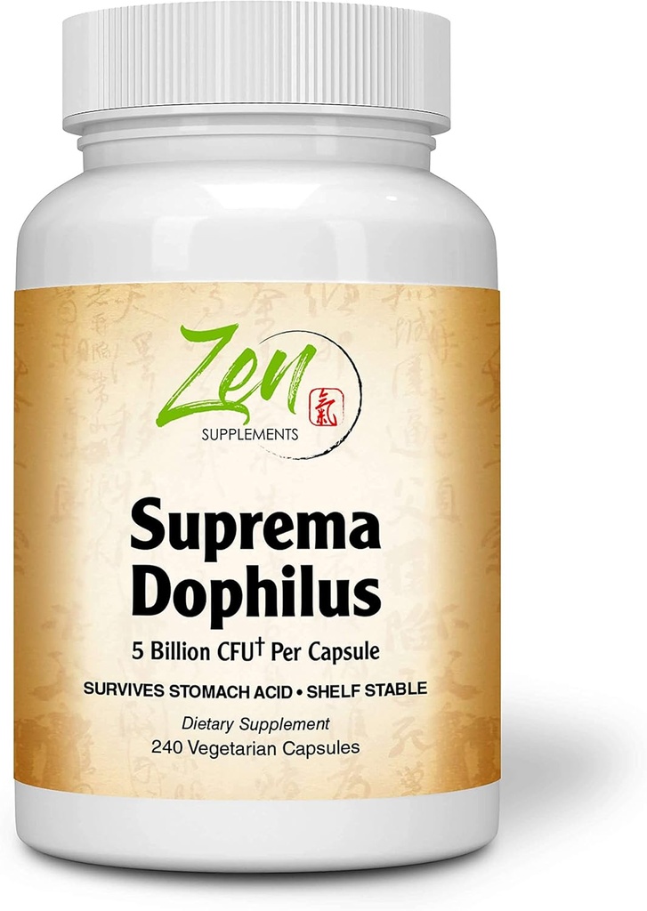 Zen 보충제 - Suprema-Dophilus - 5 억 CFU Probiotic - 8 Strains - 선반 안정 및 내산성 - 위장 및 면역 건강 240-Caps 지원