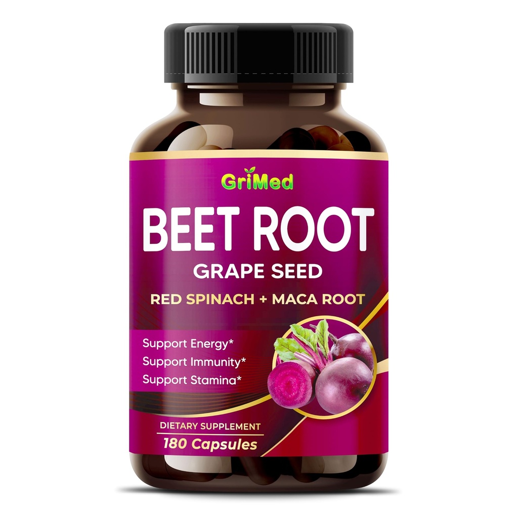 GriMed Beet 뿌리 포도 씨앗 추출물, 마카 뿌리, 붉은 회전 및 Ashwagandha - 180 식물성 캡슐