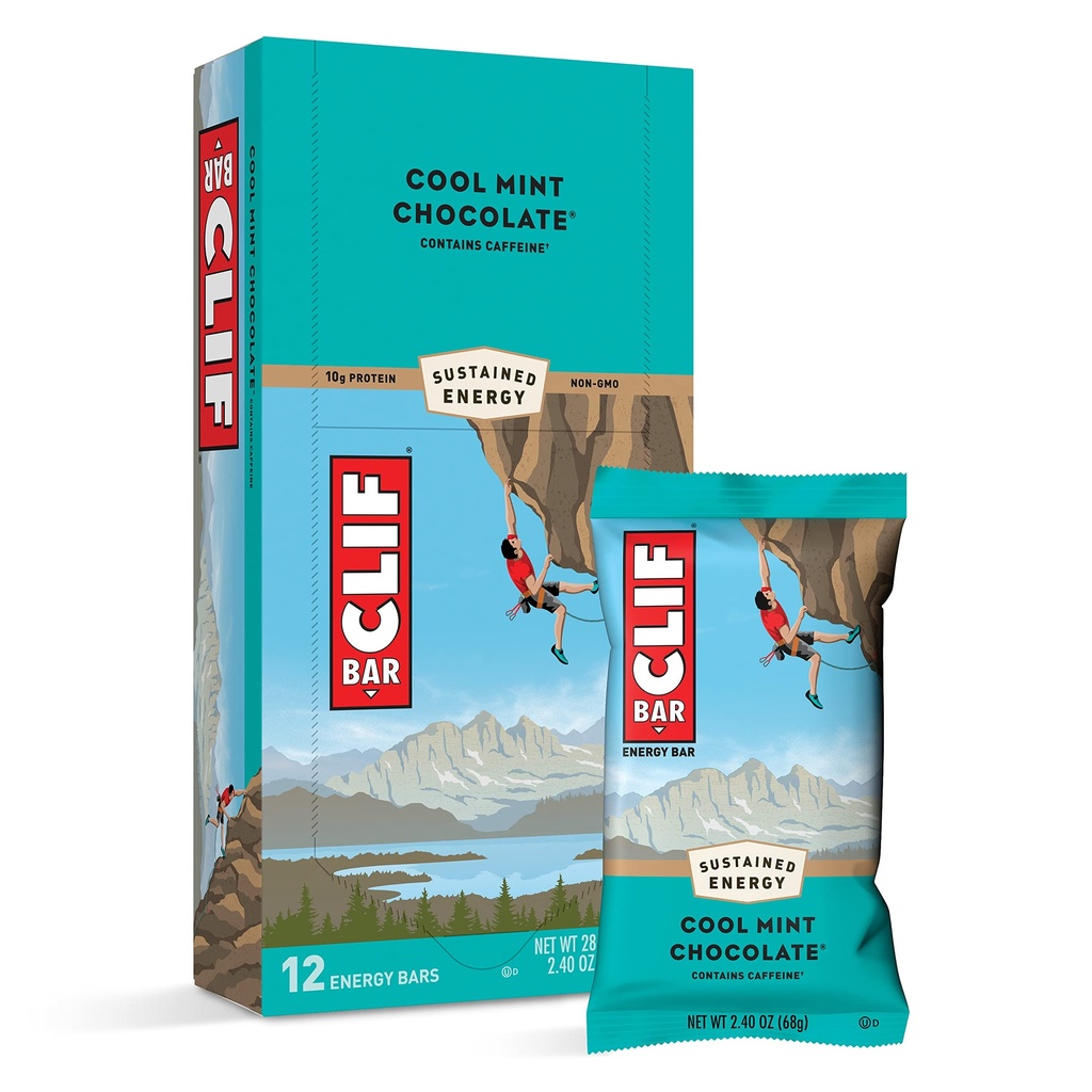 CLIF BARS - 에너지 바 - 차가운 민트 초콜릿 - 카페인 - 유기농 귀와 함께 만든 - 식물 기반 음식 - 채식 - 고셔 (2.4 Ounce Protein Bar, 12 Count) 포장 May Vary