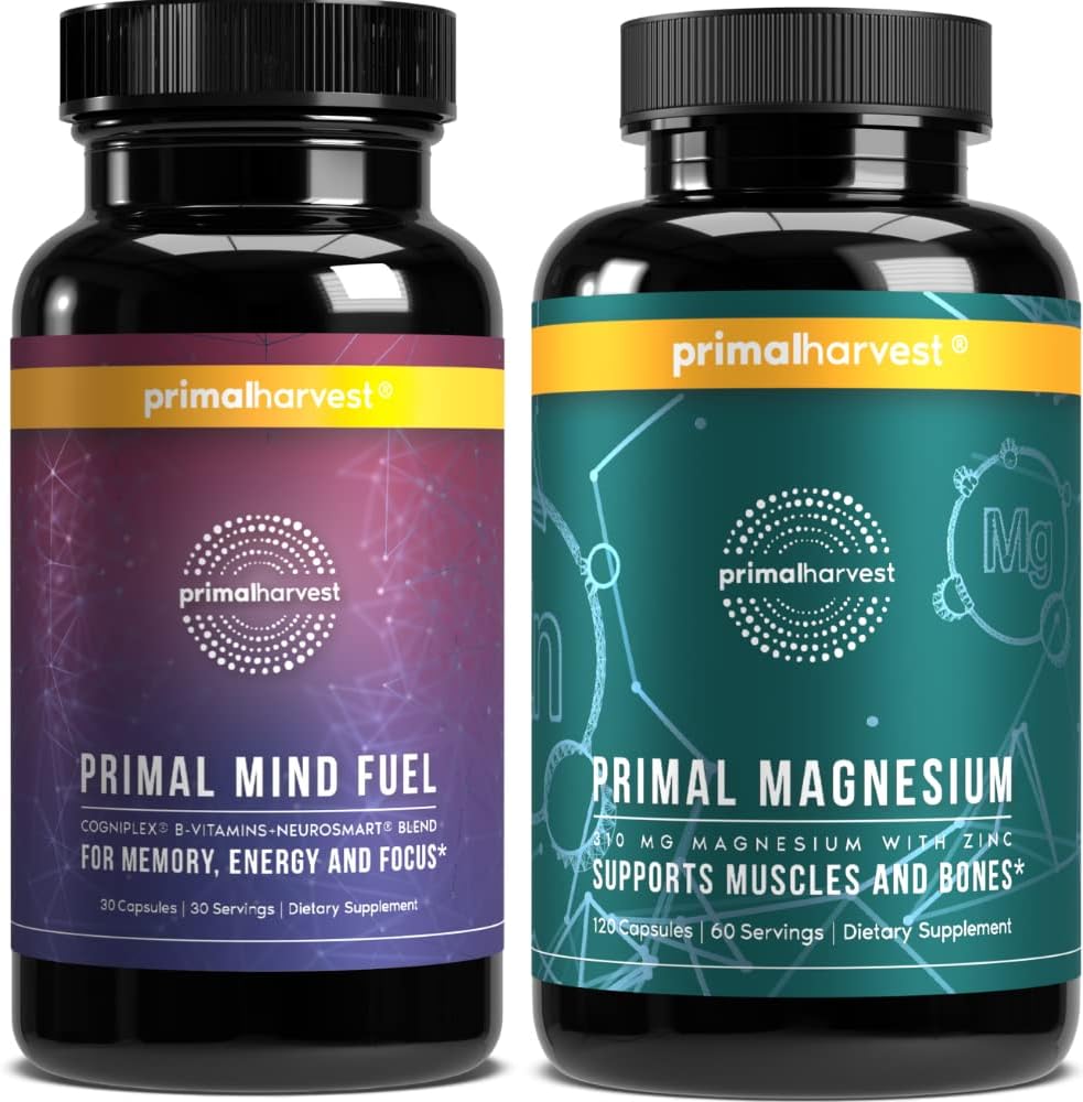 Primal Harvest Mind Fuel & Magnesium Glycinate는 여성과 남성 마그네슘과 마음 연료 뇌 부스터 알약 번들을위한 보충제를 제거합니다.