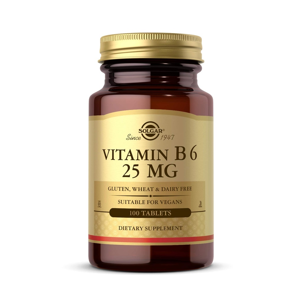 Solgar 비타민 B6 25 mg, 100 정제 - 에너지 대사, 심장 건강 및 건강한 신경 시스템 지원 - B Complex Supplement - Vegan, 글루텐 무료, Dairy 무료, Kosher - 100 서빙