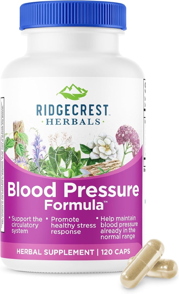 RidgeCrest 초본 혈압 초본 공식, 12 허브, Poria 버섯, Gastrodia, Gardenia, 심장, 혈관, 순환 건강 (120 개)
