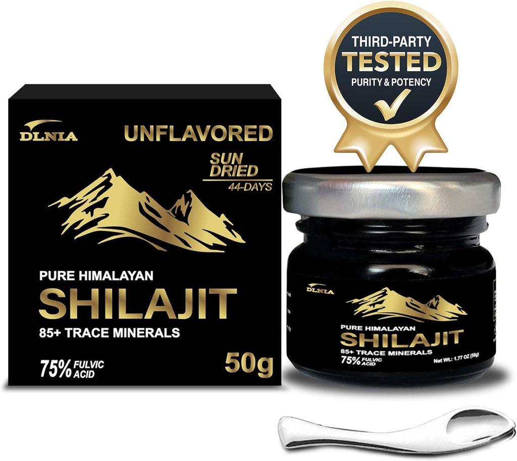 Authentic Shilajit 순수한 Himalayan 유기 Shilajit 수지 보충교재 금 + 75 % Fulvic 산, 전체 에너지 및 면역 지원, 남성 및 여성, 50g에 대한 순수 Shilajit와 85 + Trace 미네랄 등급