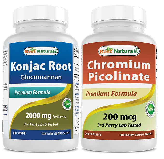 제일 자연적인 Konjac Glucomannan 뿌리 2000 mg & 크롬 Picolinate 200 mcg
