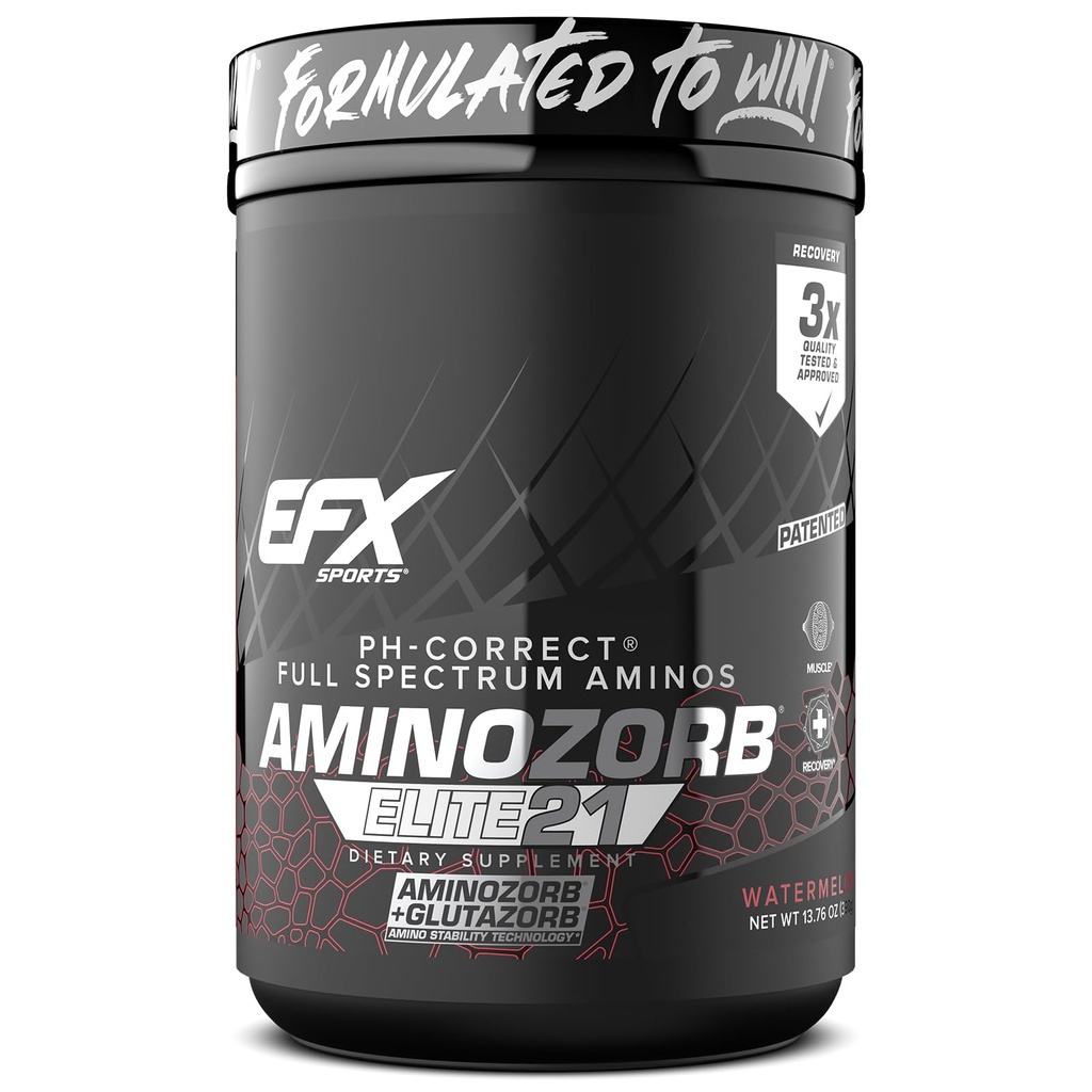 EFX Sports Aminozorb Elite 21 | PH-Correct, Full Spectrum Aminos + Glutamine | Essential & Non Essential Aminos | 제 설탕 | 30 인분 (수박)