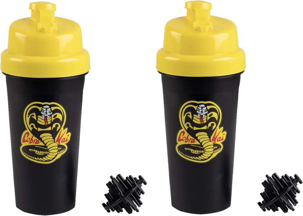 Karate Kid Cobra Kai 25oz Protein Shaker Bottles for Powder Mixes - 2 팩 - 뚜껑에 누설 뚜껑 나사 - 스무디, 에너지 음료, 운동 혼합, 쉐이크 - 공식 라이센스