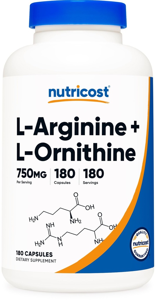 Nutricost L 아르기닌 L Ornithine 750mg; 180 캡슐