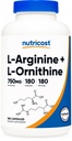 Nutricost L 아르기닌 L Ornithine 750mg; 180 캡슐
