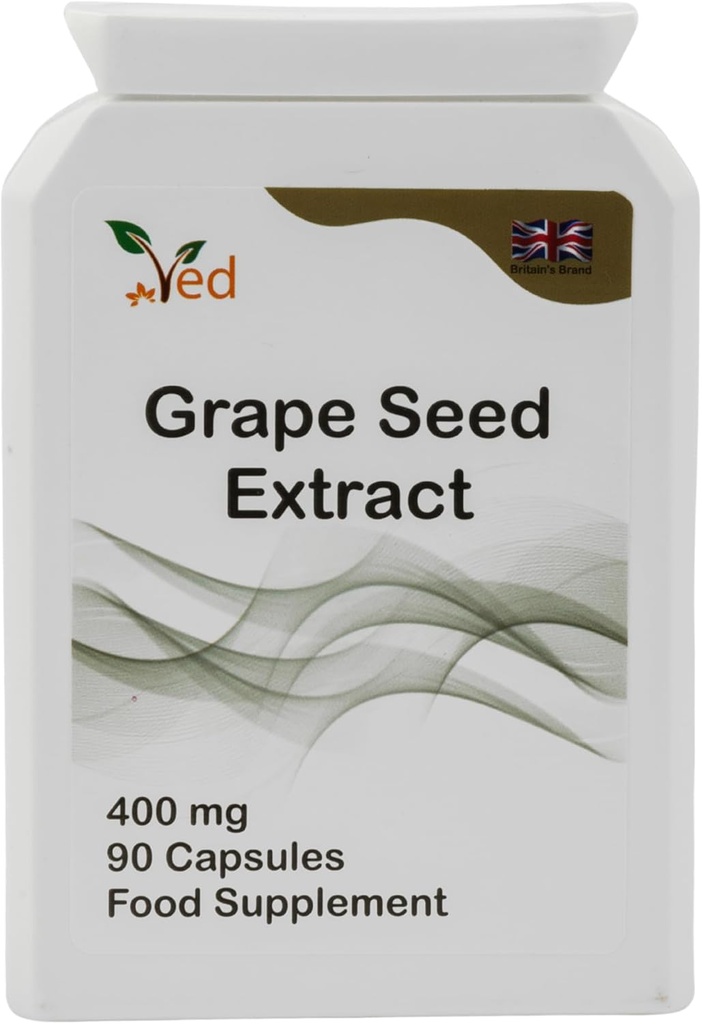 Ved OPC 포도씨 추출물 캡슐, Min. 95% Oligomeric Proanthocyanidins, 400 mg 90 Vegan 캡슐 (3 달 공급)