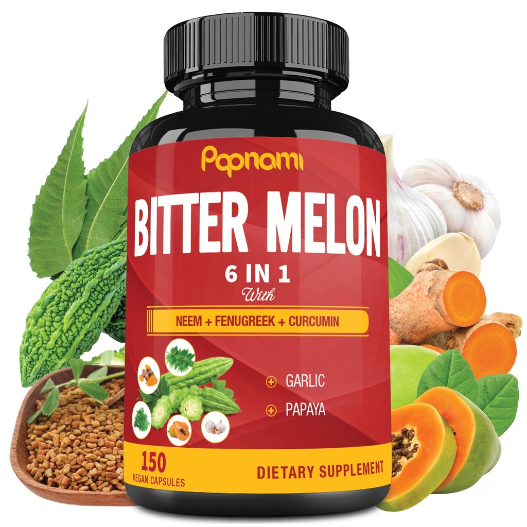 유기 쓴 멜론 추출물 캡슐 - 결합된 Neem, Fenugreek, Curcumin, 마늘 & Papaya - 5 달 동안 150 조사 - 지원 몸, 소화, 피부, 면역력 및 전반적인 웰빙