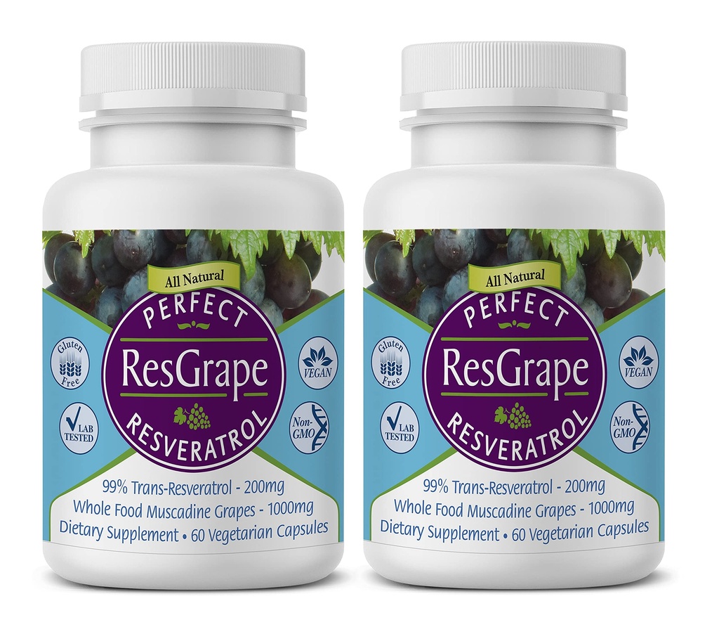 완벽한 보충제 - 완벽한 ResGrape Resveratrol - 60 캡슐 - Trans-Resveratrol & Organic Muscadine 포도 - 2 팩