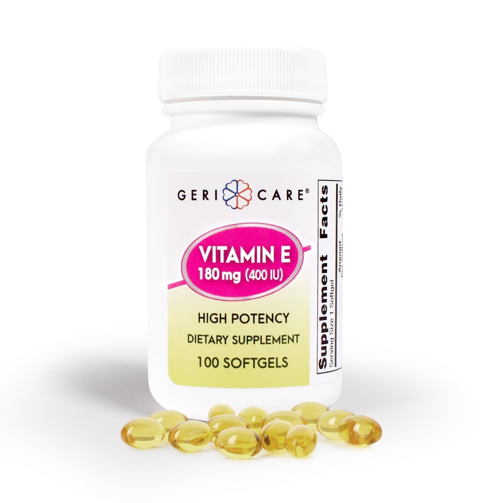 GeriCare 높 순수성 비타민 E 캡슐 – 피부 & 면역 지원을 위한 400 IU, 180mg | 100 조사 | 여성과 남자를 위한 유기 비타민 E