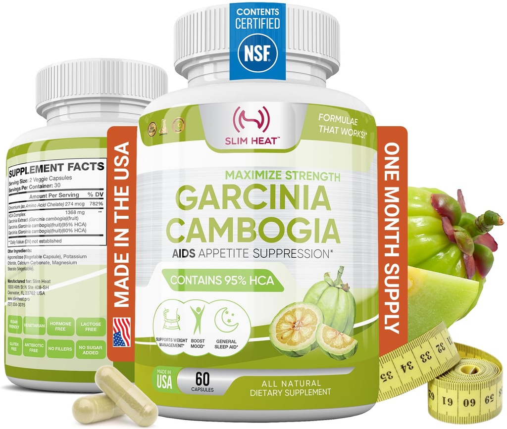 100 % 순수 Garcinia Cambogia 추출물 95 % HCA - 식품 크레이빙 관리 - 여성 및 남성을위한 최고의 Carb Blocker - 최대 강도 Garcinia Cambogia Raw Diet Pills Made in USA - 60 Veggie 캡슐