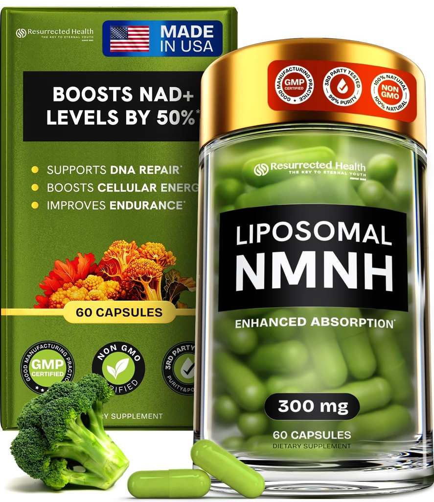 Liposomal NMNH 보충교재 (Dihydronicotinamide Mononucleotide) - 노화 방지를 위한 높은 순수성 NAD, 에너지, 초점 - 순수한 NMNH 유기 60 캡슐 - 300mg