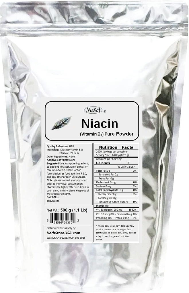 Niacin 비타민 B3 순수한 분말 (500 그램 (1.1 lb))