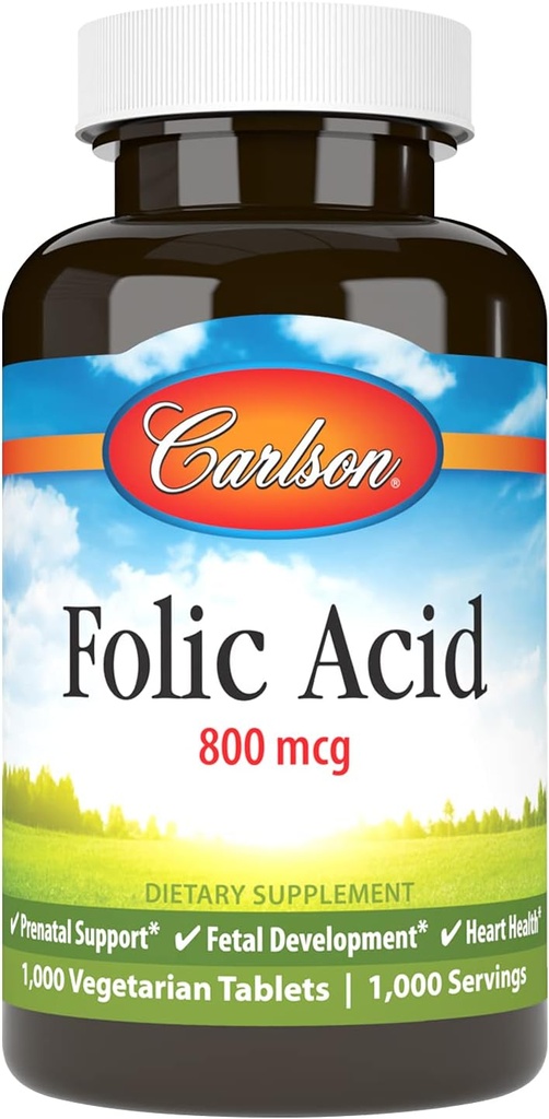 Carlson - Folic Acid, 800 mcg, 중요한 예비 지원, 1000 정제 제공