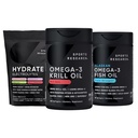 스포츠 연구 남극 Krill 오일 오메가 3 Mini-Softgels 500mg Phospholipids, Choline, Astaxanthin, Triple Strength Omega 3 Burpless Fish Oil 1250mg, Sugar Free Multi flavor Hydrate Electrolytes