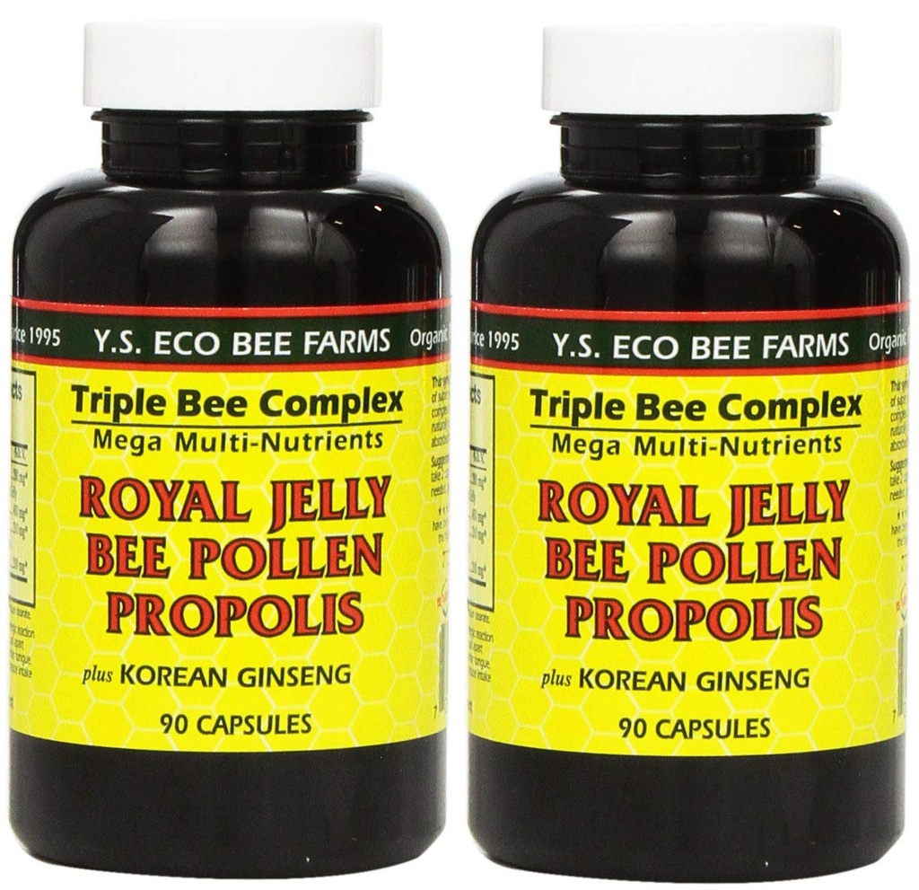YS Eco Bee Farms, Royal Jelly Bee Pollen Propolis 플러스 한국 인삼, 90 캡슐 (2 팩)