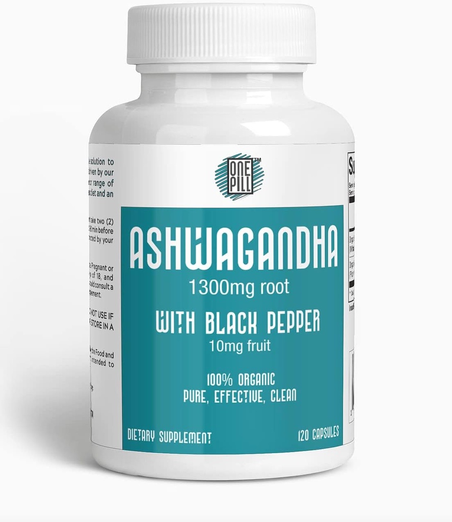 ASHWAGANDHA 흑퍼와 유기 뿌리 1300 mg. 자연적인 긴장 및 계류 지원 보충교재 120의 캡슐