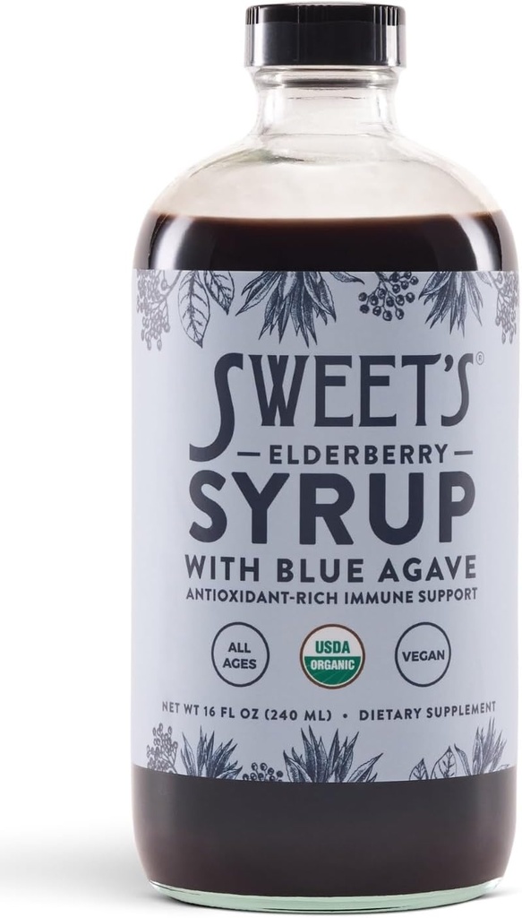 Elderberry Syrup with Blue Agave | 면역 지원 | USDA 유기농 인증 | 비 GMO | 비건 | 글루텐 프리(16 oz)
