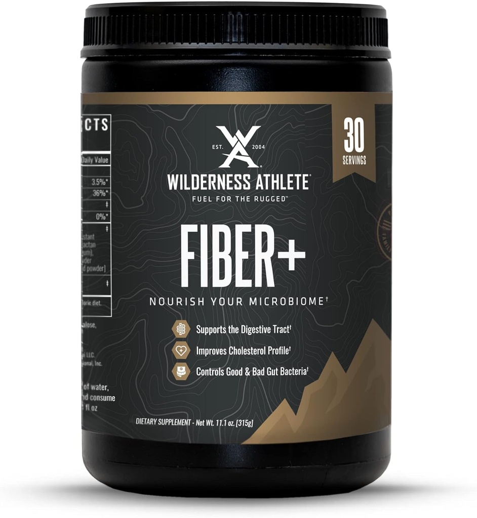 Wilderness Athlete Fiber+ | 여성 및 남성용 가용성 및 가용성 섬유 보충 - 소화 지원을위한 Prebiotic 섬유 분말 - 매일 음료 혼합 - 규정식 분말 불연성