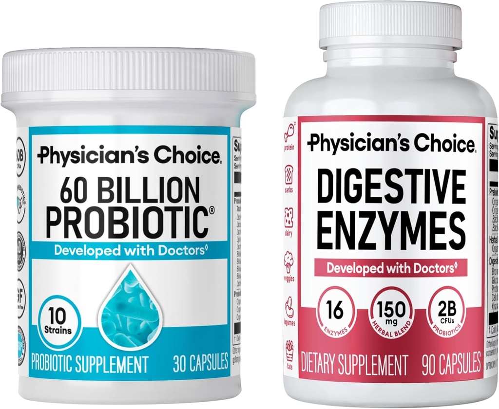 Physician 's CHOICE - 최선의 Gut 건강 번들 : 60 억 Probiotics + Digestive Enzyme 90ct Digestive Comfort 및 면역 지원