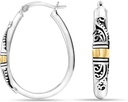LeCalla 925 스털링 실버 발리 스타일 후프 귀걸이 경량 Click-Top Antique Two-Tone Beaded Italian Bali Style Earring Hoops for Women